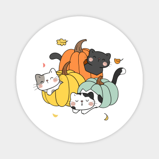 Festive Pumpkin Cats Magnet